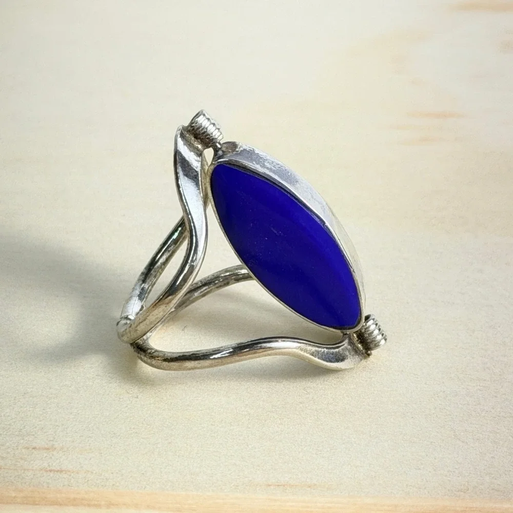 RARE Vintage Taxco Sterling Silver Green Opal Blue Lapis Reversible Flip Ring